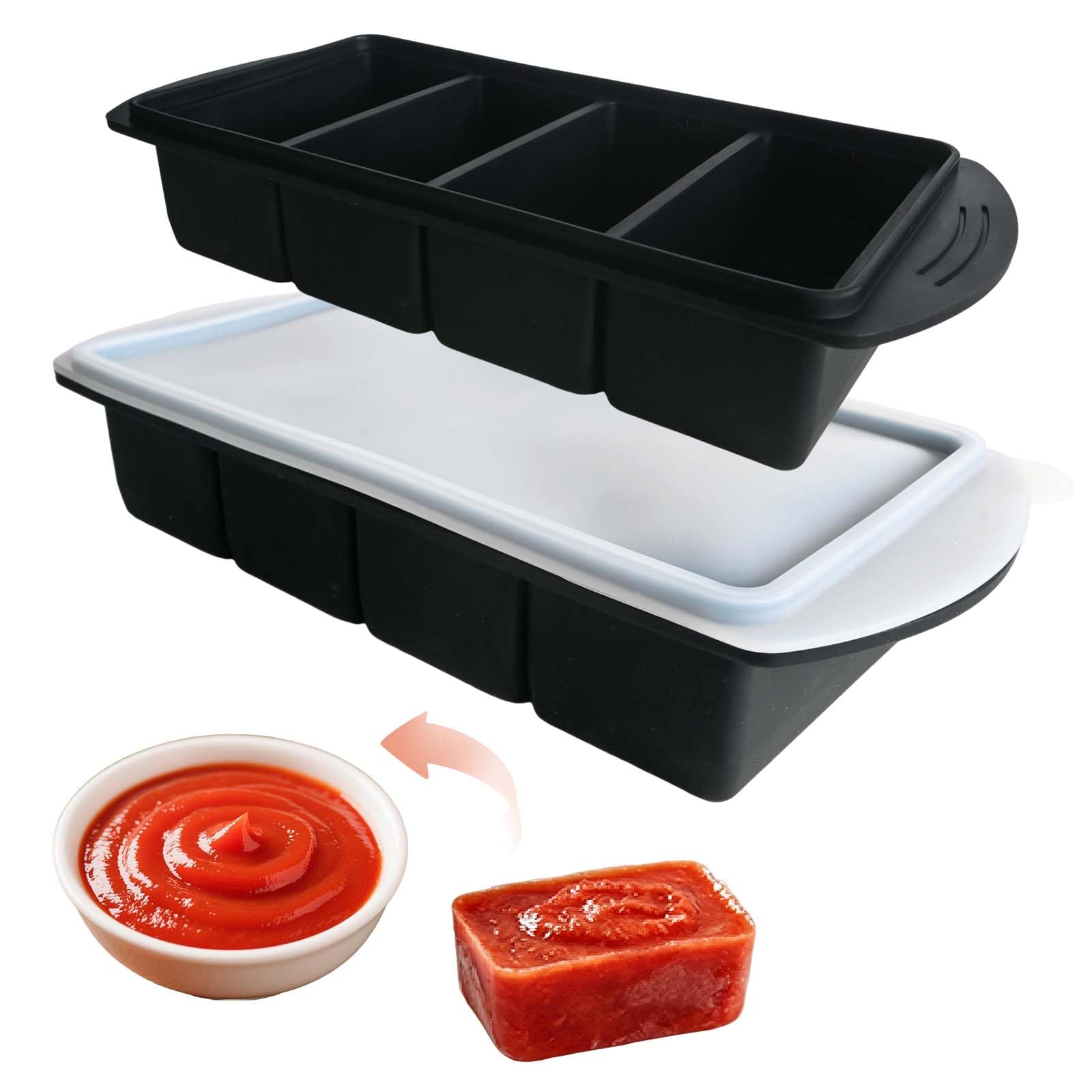 Solvio 2 Pack Silicone Freezer Tray for Soup with Lid, 1-Cup & 1/2-Cup Portion Soup Freezer Containers for Meal Prep, Large Ice Cube Tray for Storing Broth, Sauce and Leftovers, BPA Free