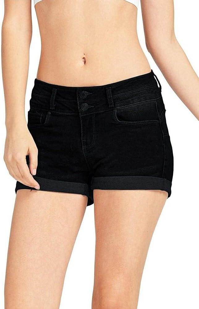 WAX JEAN 2 Buttons Push Up Shorts with A Silver Brushed Nickel Finish (Small, Black)