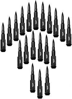 TRUE SPIKE 14x1.5 20PC 124mm Cold Forged Steel Lug Nuts with Black Extended Bullet Tips in CNC Aluminum Compatible with Toyota Tundra 07-20 2007-2020 with 5 Lug Wheel Pattern