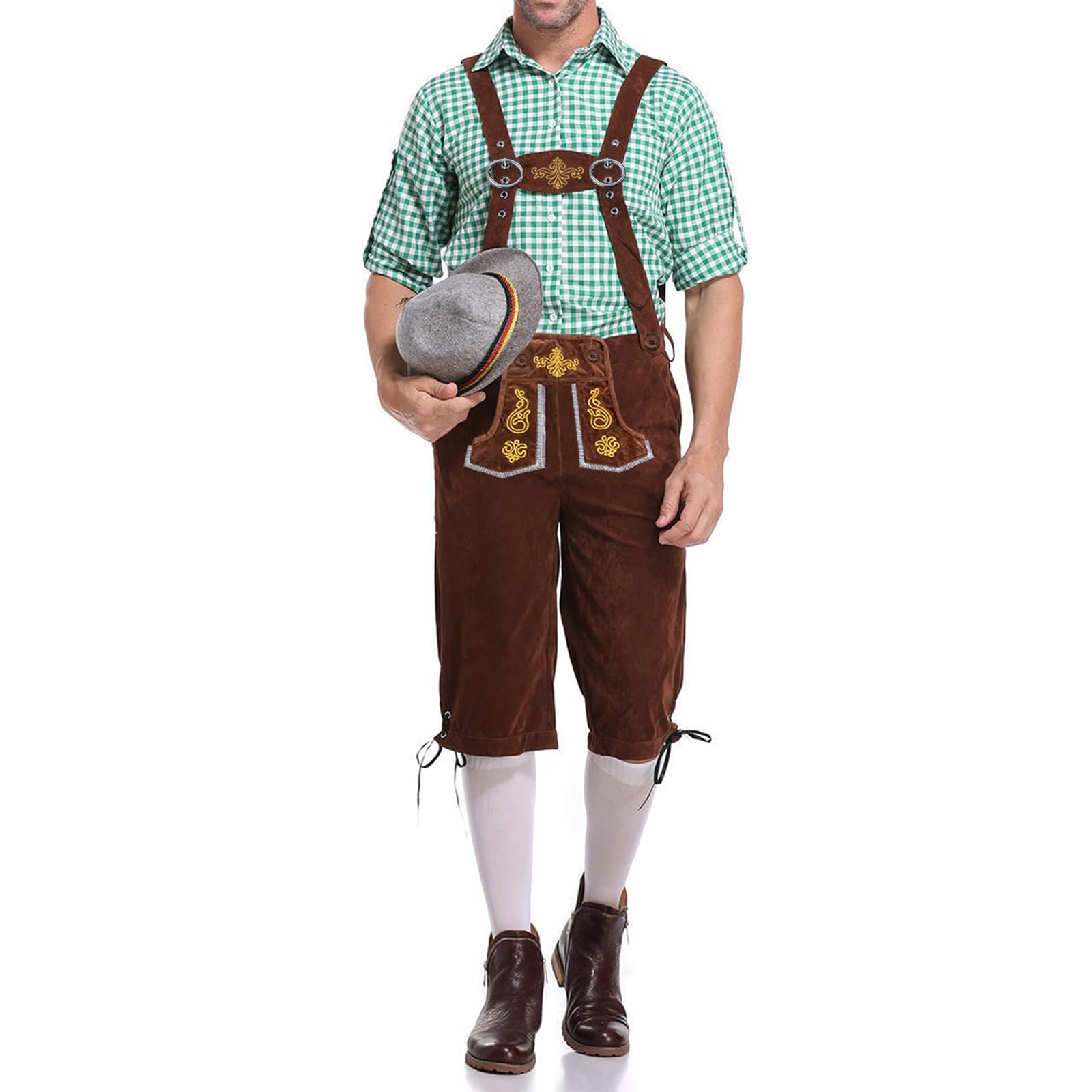 Lederhosen spodnie skórzane, męskie spodnie Oktoberfest, spodnie skórzane, bawarskie, brązowe