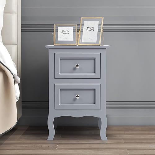 Miniatura 20 de Karl home Juego de 2 mesitas de noche blancas con cajones, mesita de noche pequeña con 2 cajones y patas de madera maciza para dormitorio, sala de