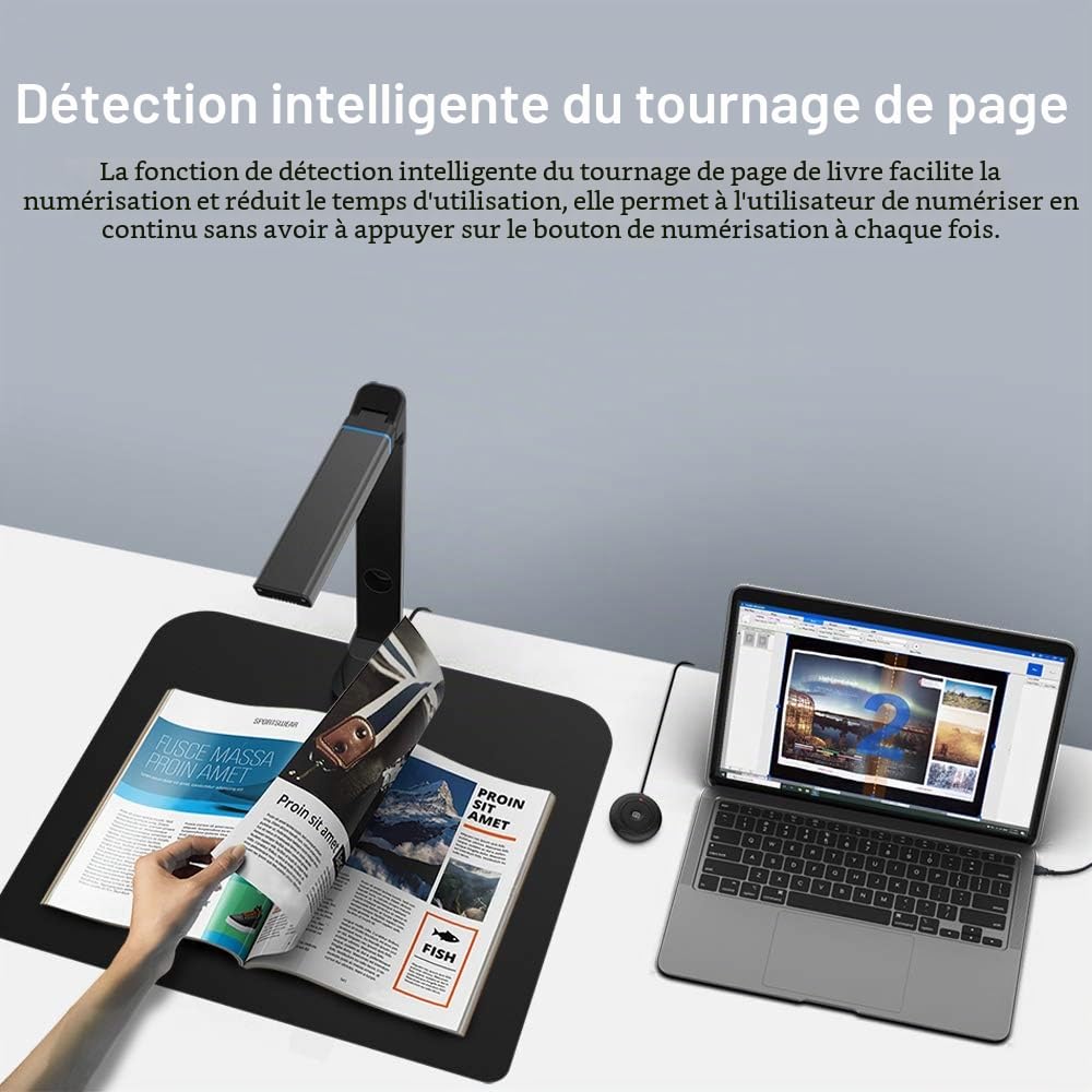 Viisan VK16 Scanner de Livres et de Documents. Corrigez automatiquement la courbure des Pages du Livre. Capturez Jusqu'au Format A3, l'édition de Documents et Le Logiciel OCR. Windows & Mac