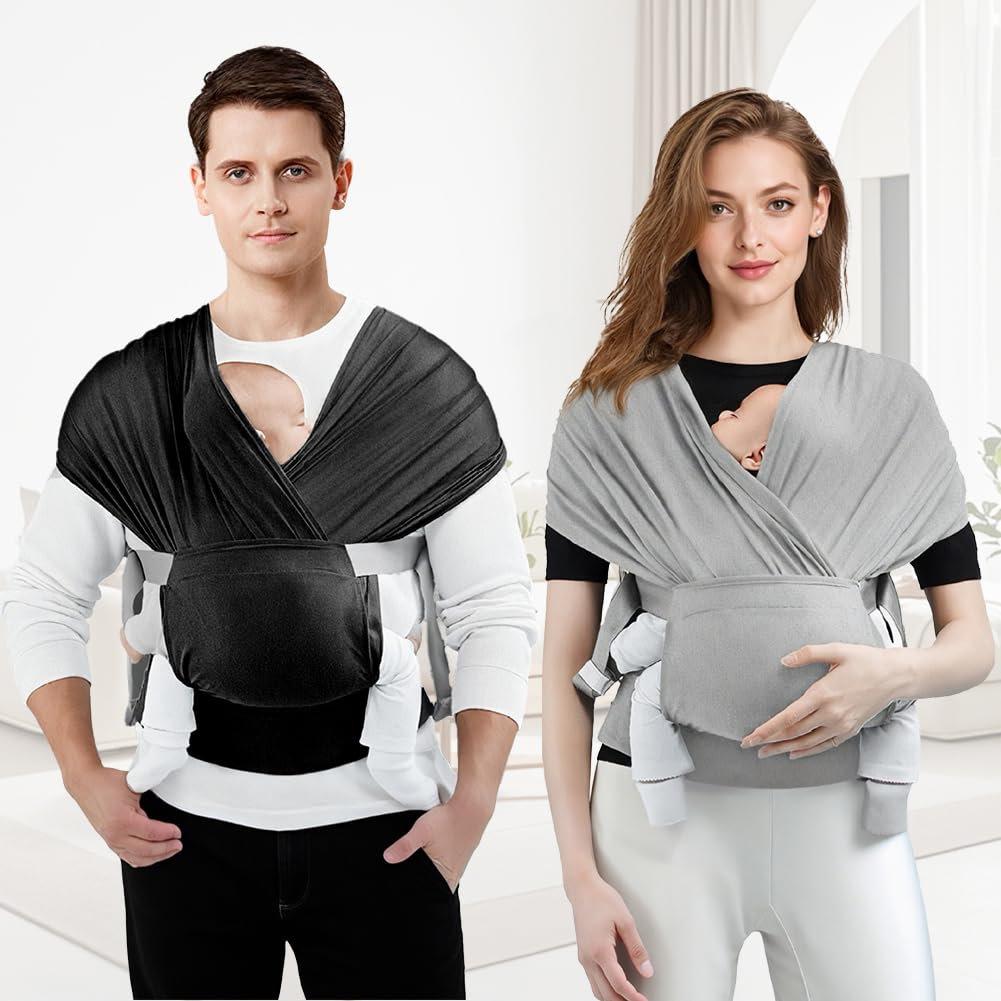 AOOWU Fascia Porta Bebe, Marsupio Neonato Ergonomico, Extra Morbido Fascia per Neonati in Cotone, Neonato Facile da Indossare, Fascia Neonato Adatto Fino a 15kg, Facilmente Regolabile