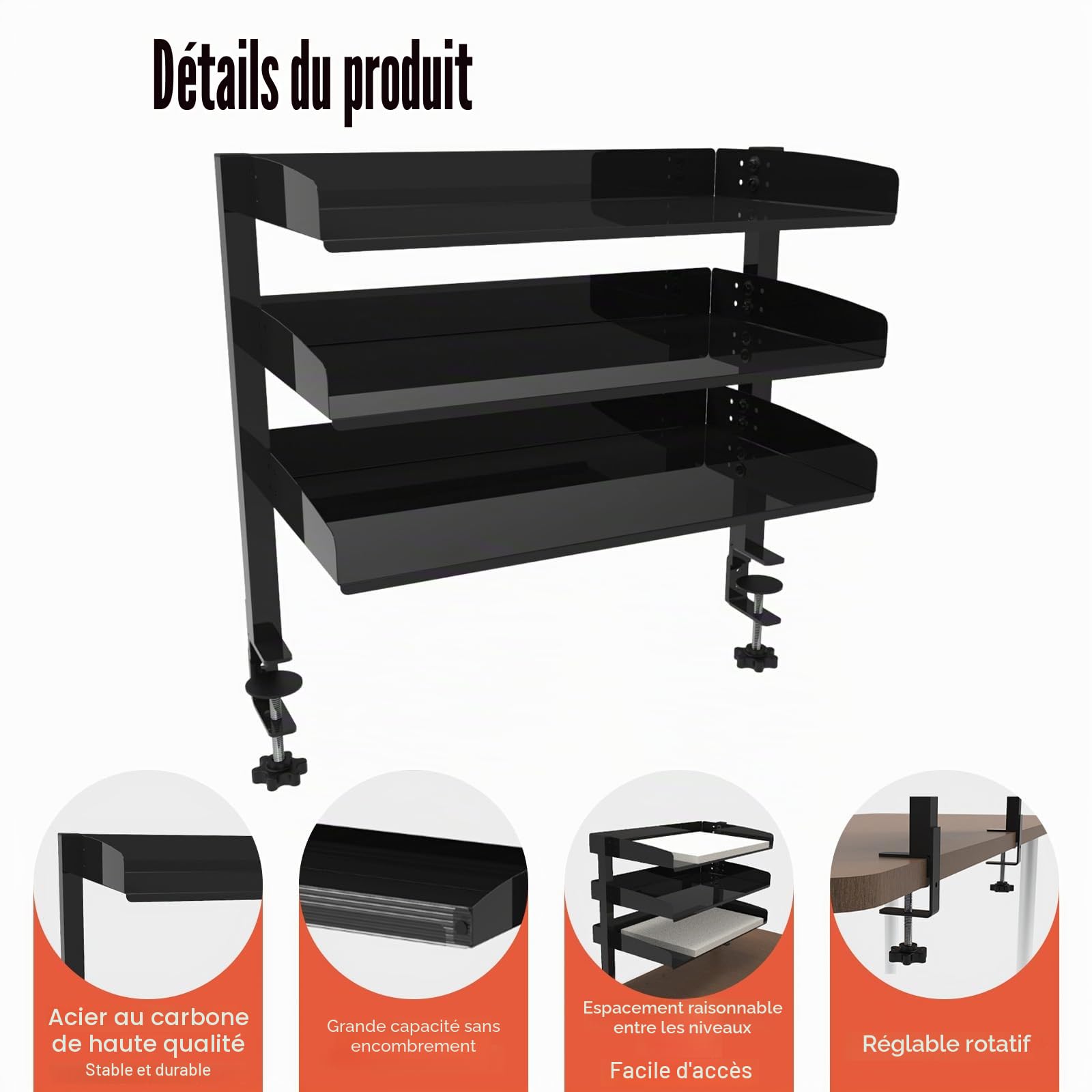 Étagère de Bureau à Clipser, étagère de Bureau à 2 étages, Organisateur De Bureau, étagère de Table à Clipser pour la Maison, le Bureau, l'école, 44 x 22 x 39 cm