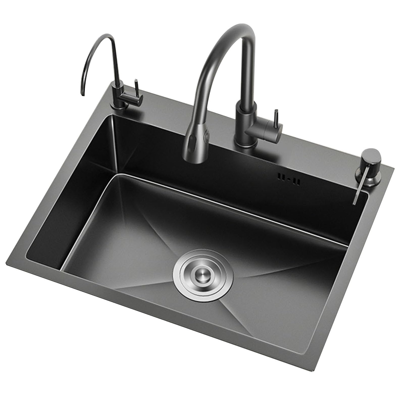 LMYSXAOZ Single Bowl Restaurant Commercial Pantry Stainless Steel Sink Kitchen Washing Vegetables Water Pool Bar With Siphon Accessory Pull-out Faucet (Color : Black steel, Size 68 * 45 20cm)