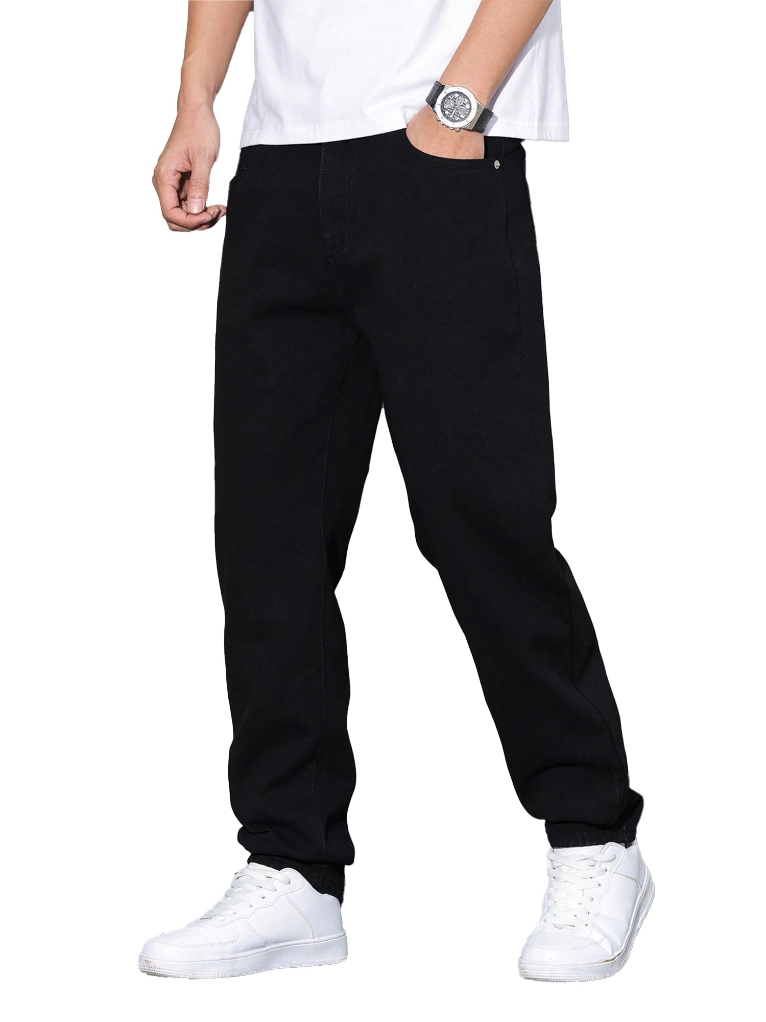 JMIERR Jeans Herren Baggy Baumwolle Weite Jeans Hose Herren Stretch Vintage Loose Fit - Bequeme Y2K Hip Hop Streetwear Freizeithosen A2 Schwarz L