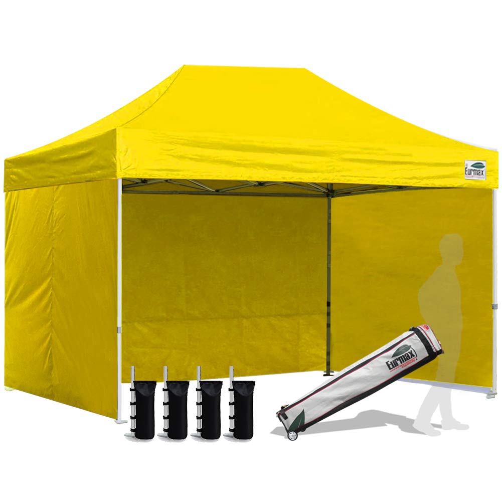 Eurmax USA 8x12 Pop Up Canopy Tent,Commercial Tent with Patented No-Tip Rolling Bag,4 Zippered Removable Walls,UV &amp; Water Resistant Canopy Top,Heavy Duty Outdoor Gazebo,Instant Shelter(Yellow)