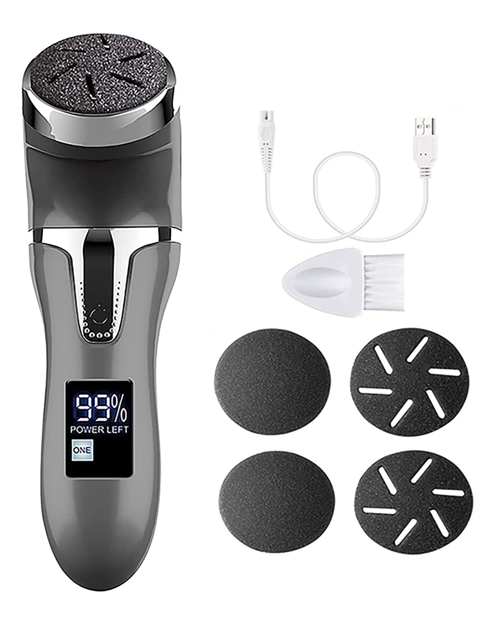 Lima de pie eléctrica portátil con Pantalla Digital LCD y removedor de Callos Herramienta USB para el Cuidado de los pies al vacío con 3 Cabezales de Rodillos y 2 velocidades, Blanco (Negro