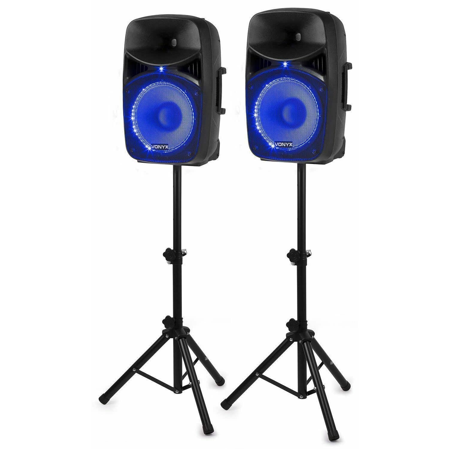 VONYX VPS122A - Enceinte Sono Portable, Puissance de 800W, LEDs au Rythme de la Musique, Technologie Bluetooth, Livré avec Pieds