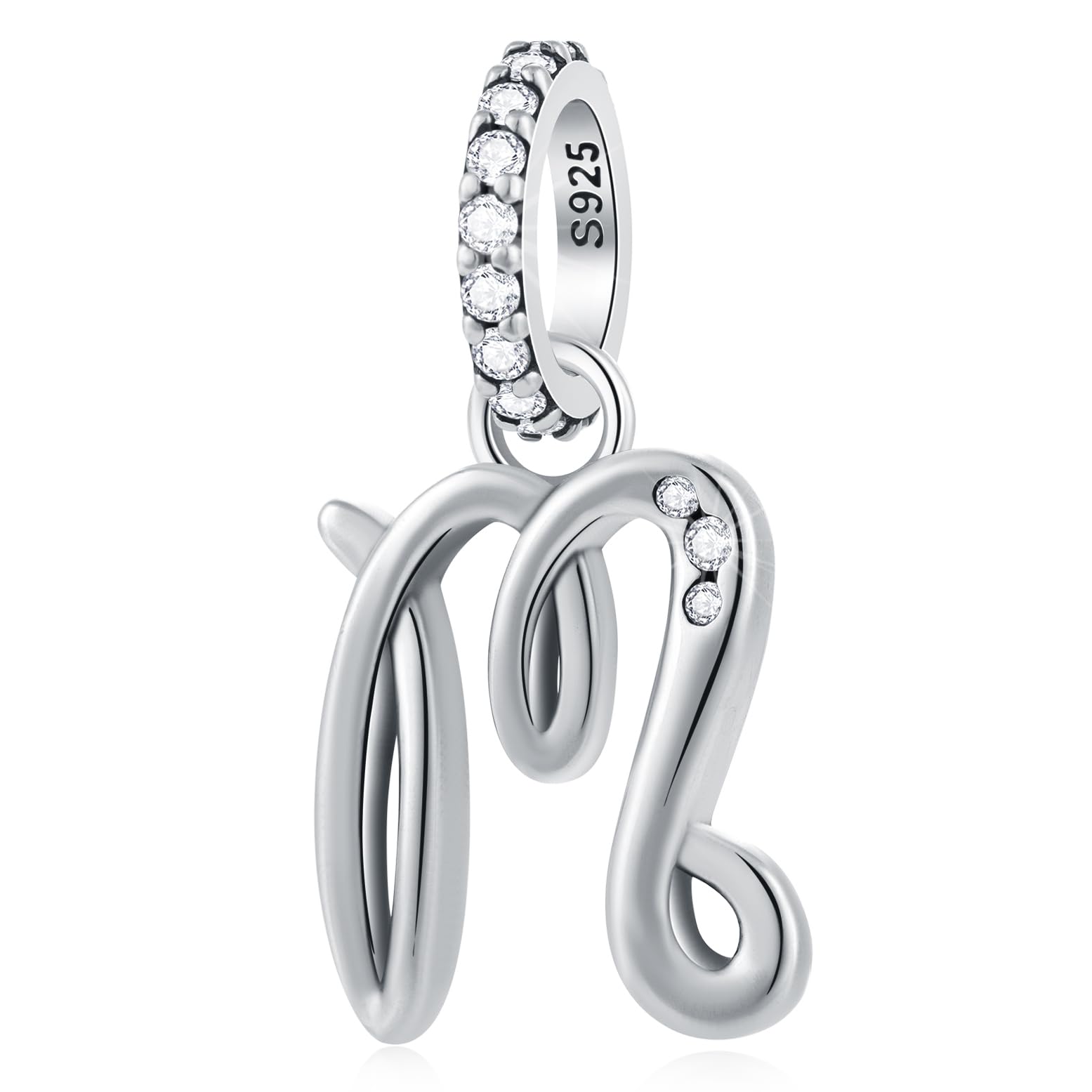 GLOWDAS Letter Charms Initial A to Z Necklace Pendant, 925 Sterling Silver Alphabet Beads and Ampersand & Charm fit European DIY Bracelet, Gifts for First Mothers Day/Christmas