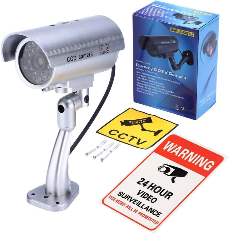 Dummy Security CCTV Camera with Realistic Simulated LED, YIFARUBE Dummy Fake Security Camera, Fully Adjustable Bracket for Enhanced Security