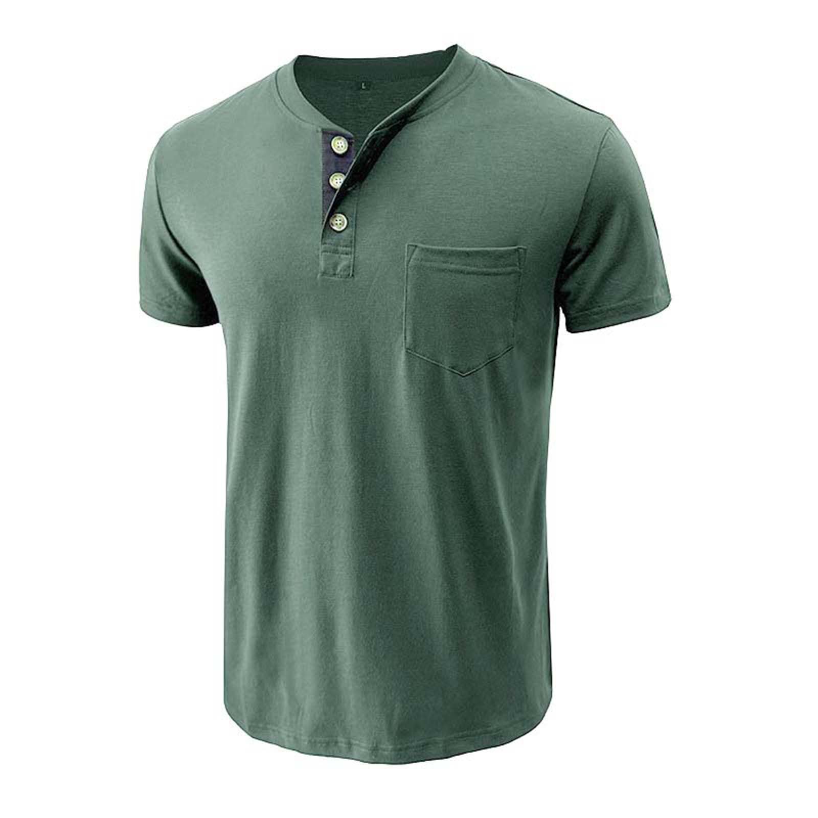 Oberteile Herren Sommer Henley Shirt Leicht Baumwolle Kurzarm Tshirt Basic Knopf T-Shirts V Ausschnitt Bequem Sportshirt Lässig Einfarbig Trainingsshirt Regular Fit Laufshirt für Alltag
