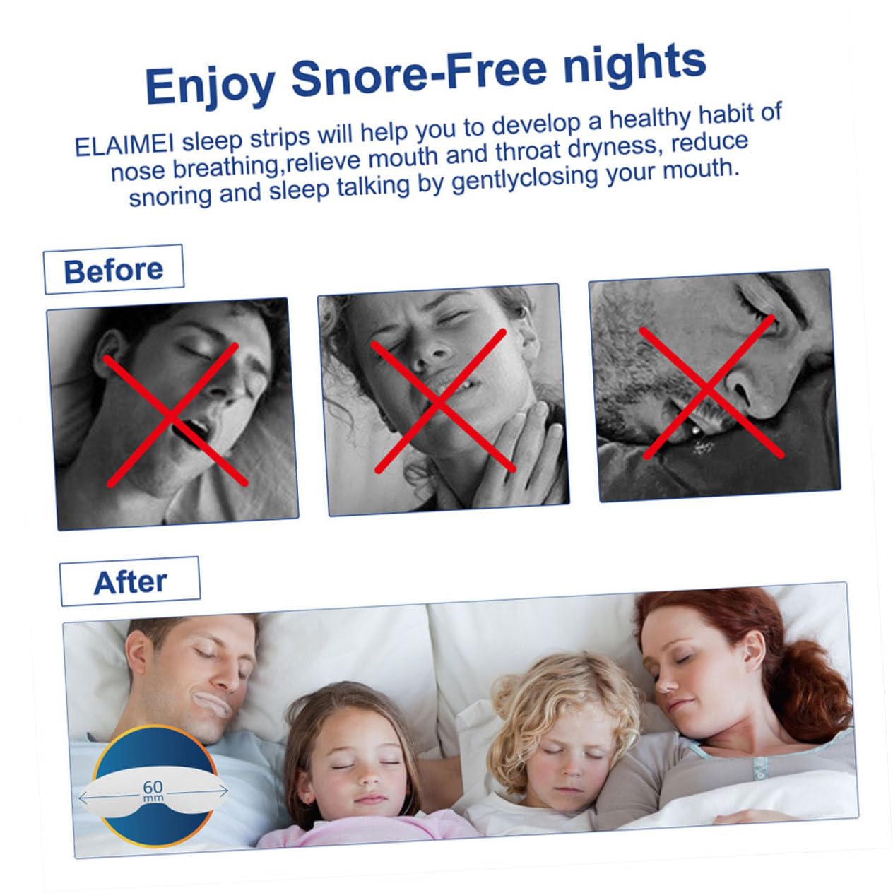Cintas Para Dormir Antirronquidos De Tiras Adhesivas Para La Boca Y La Respiración Nasal Material Seguro Y Transpirable 90 Hojas*4