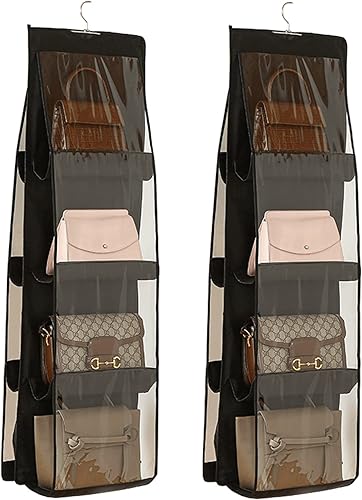 SRTXJUZD Paquete de 2 organizadores de bolsos para armario, organizadores de bolsos colgantes y almacenamiento, soporte transparente para colgar