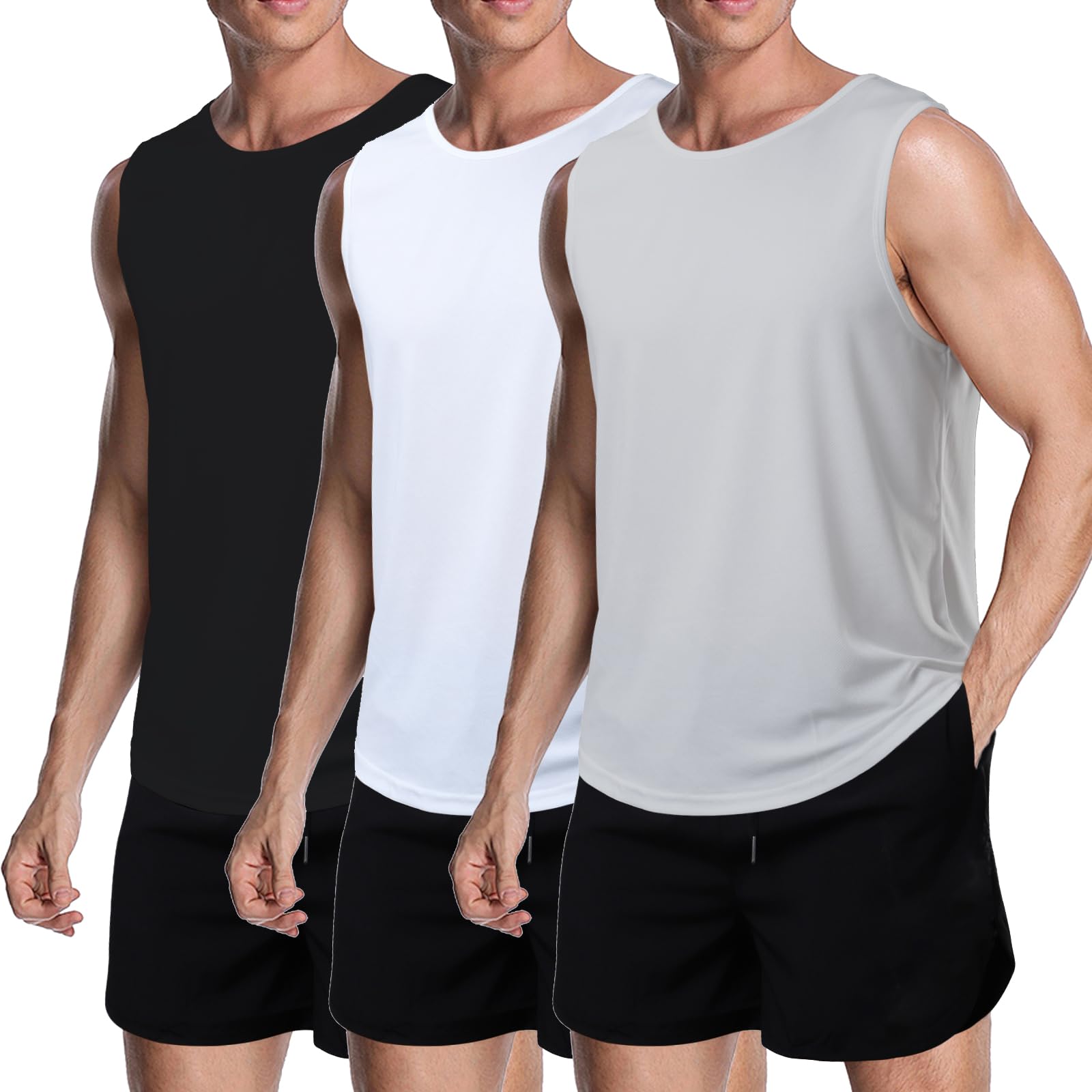 meioro Men's Workout Tank Top 3 Pack Gym Bodybuilding T Shirt Fitness Sleeveless Muscle Tee Shirts Mesh Dry Fit