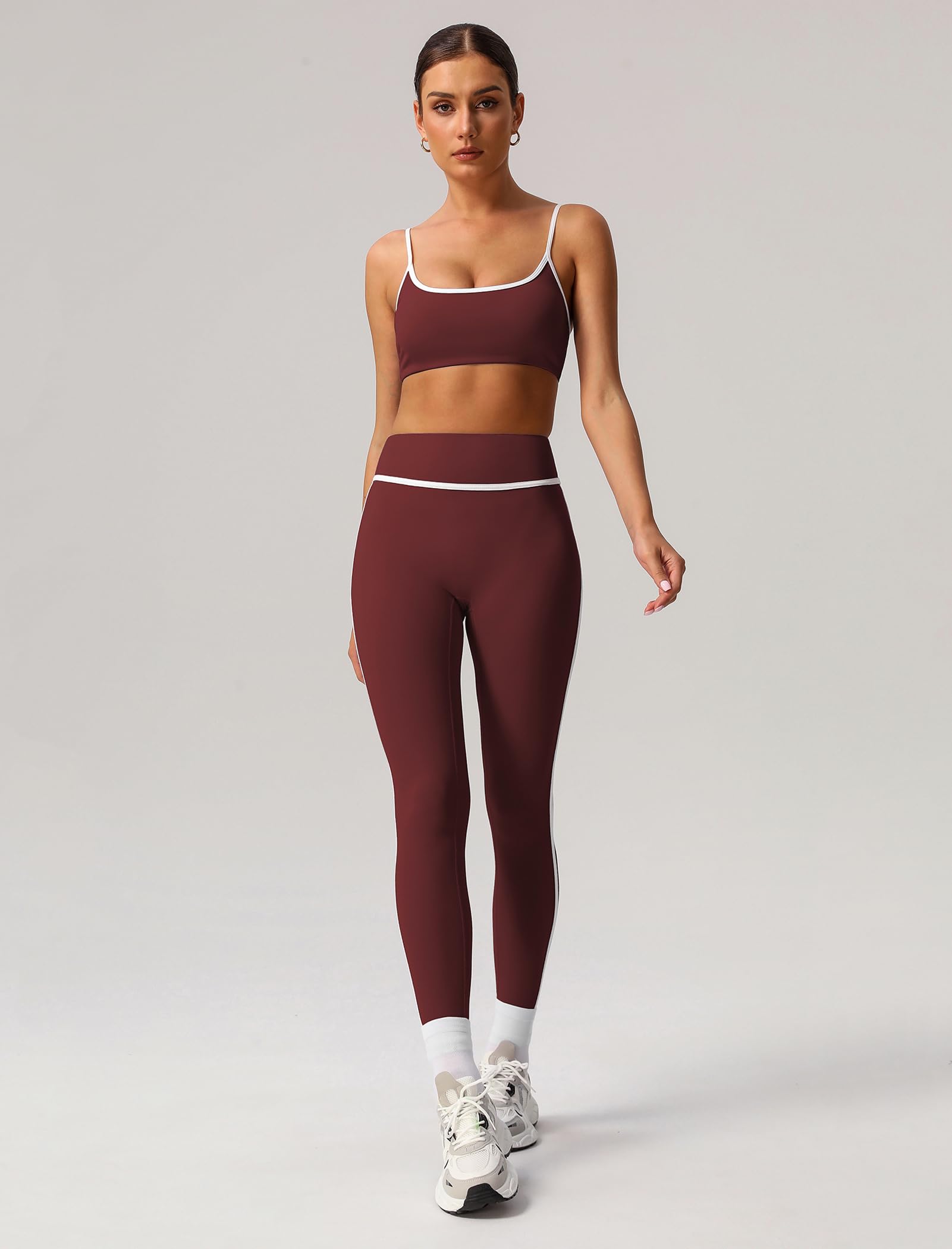 2-teiliges Workout-Set für Damen, Kontrast-Panel, Sport-BH, Cami-Top und Po-Hebehose, aktive Jogger-Outfits