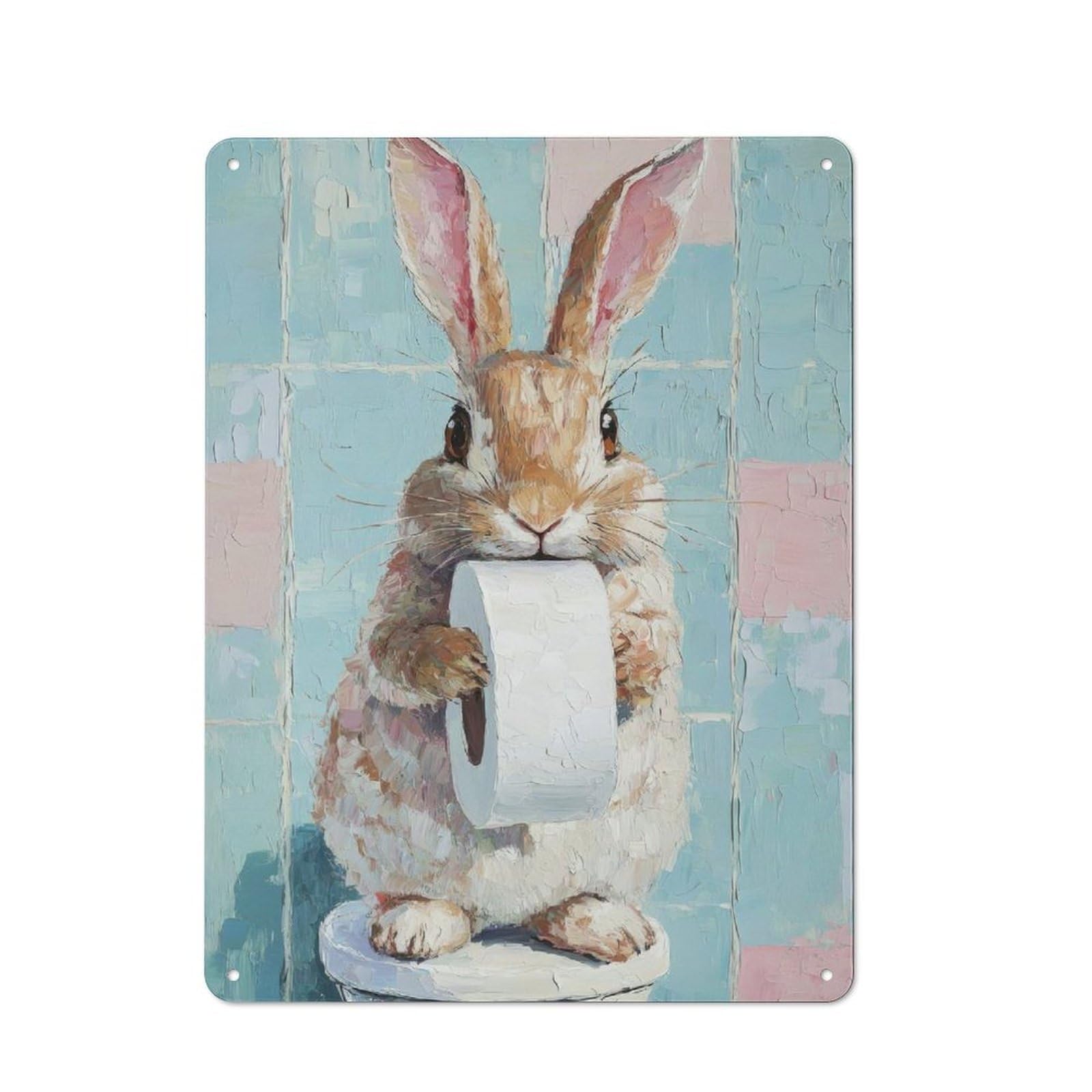 Junmoney Bunny With Toilet Paper Rustic Metal Sign 40X30cm For Hobby Room Or Studio, For Kitchen, Dining Room And Home Bar Wall Decor