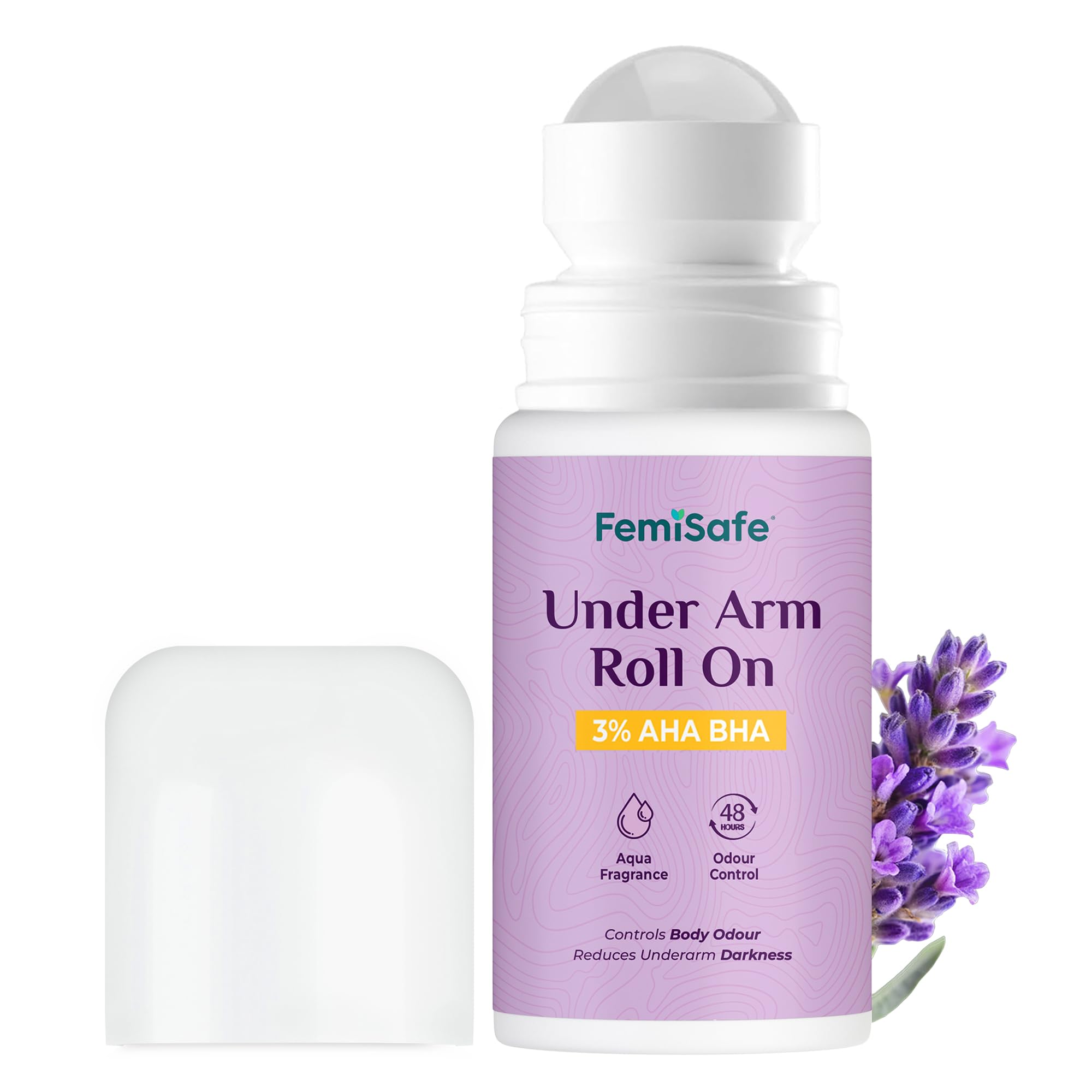 FemiSafe AHA BHA Underarm Roll-On|Controls Odour & Reduces Pigmentation | Alcohol-Free | Antiperspirant with 48H Protection | Unisex Roll-On (50ml)