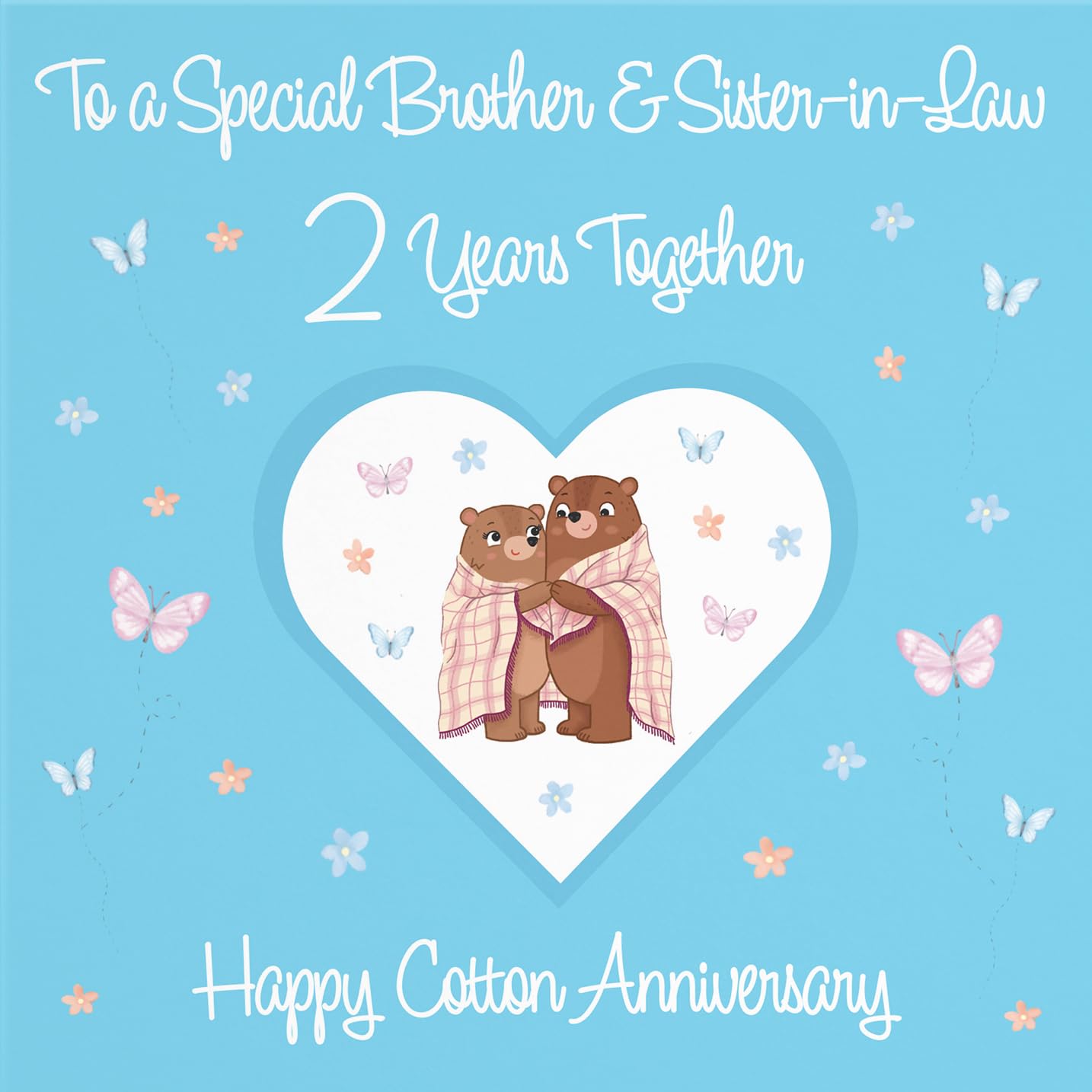 Hunts England, Brother & Sister-in-Law 2nd Anniversary Card, 2 Years, Cotton Anniversary, Romantic Meadows, Fun Card - Image 2