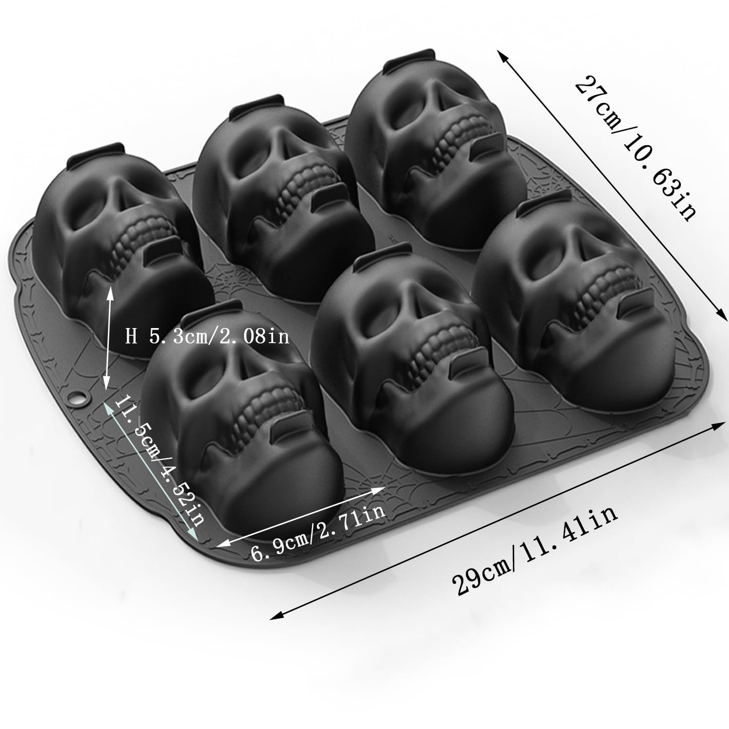 Molde de silicona para pastel de calavera, molde de silicona con 6 cavidades 3D para cubitos de hielo, moldes de silicona para Halloween, sin BPA para chocolate, gelatina, cera derretida, cubitos de 2