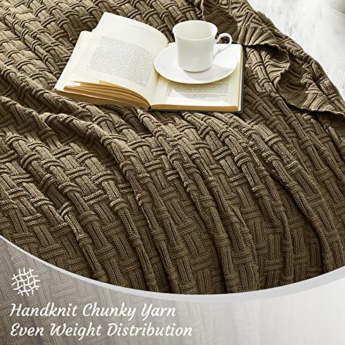 Image of TREELY 100% Cotton Knitted Throw Blanket, 50 x 60 Inches, Khaki