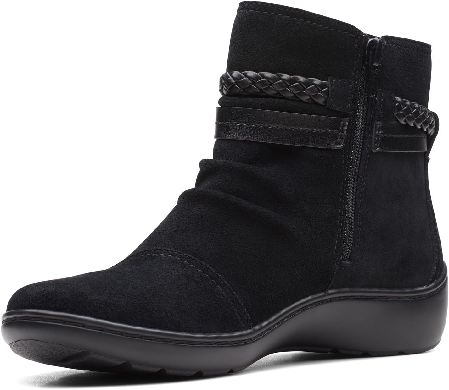 Clarks Women's Cora Braid Boot Ankle, Black Suede, 8