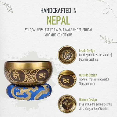 Miniatura 4 de Juego de cuenco tibetano con accesorios para meditación curación de chakras yoga incluye cojín de seda mazo de madera y estuche de transporte diseño
