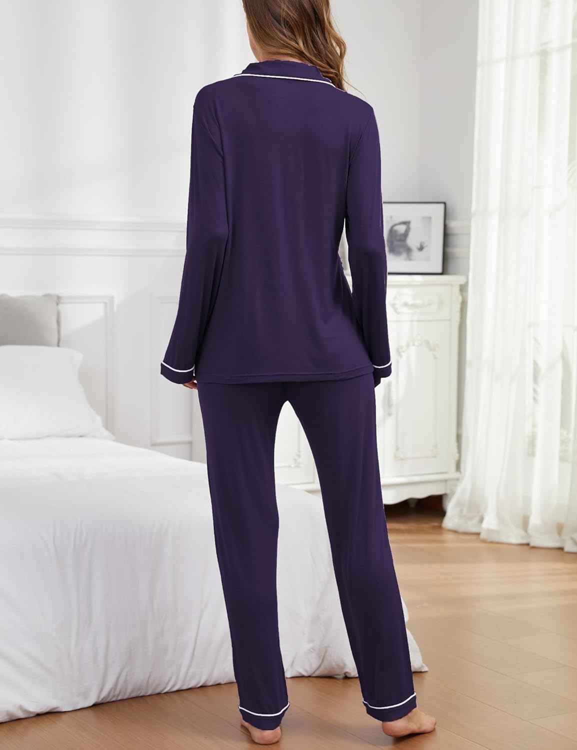 FENNAT Pajama Sets Women Soft Long Sleeve Button Down Sleepwear Classic Ladies Pjs Lightweight Lounge Sets S-XXL - Image 7