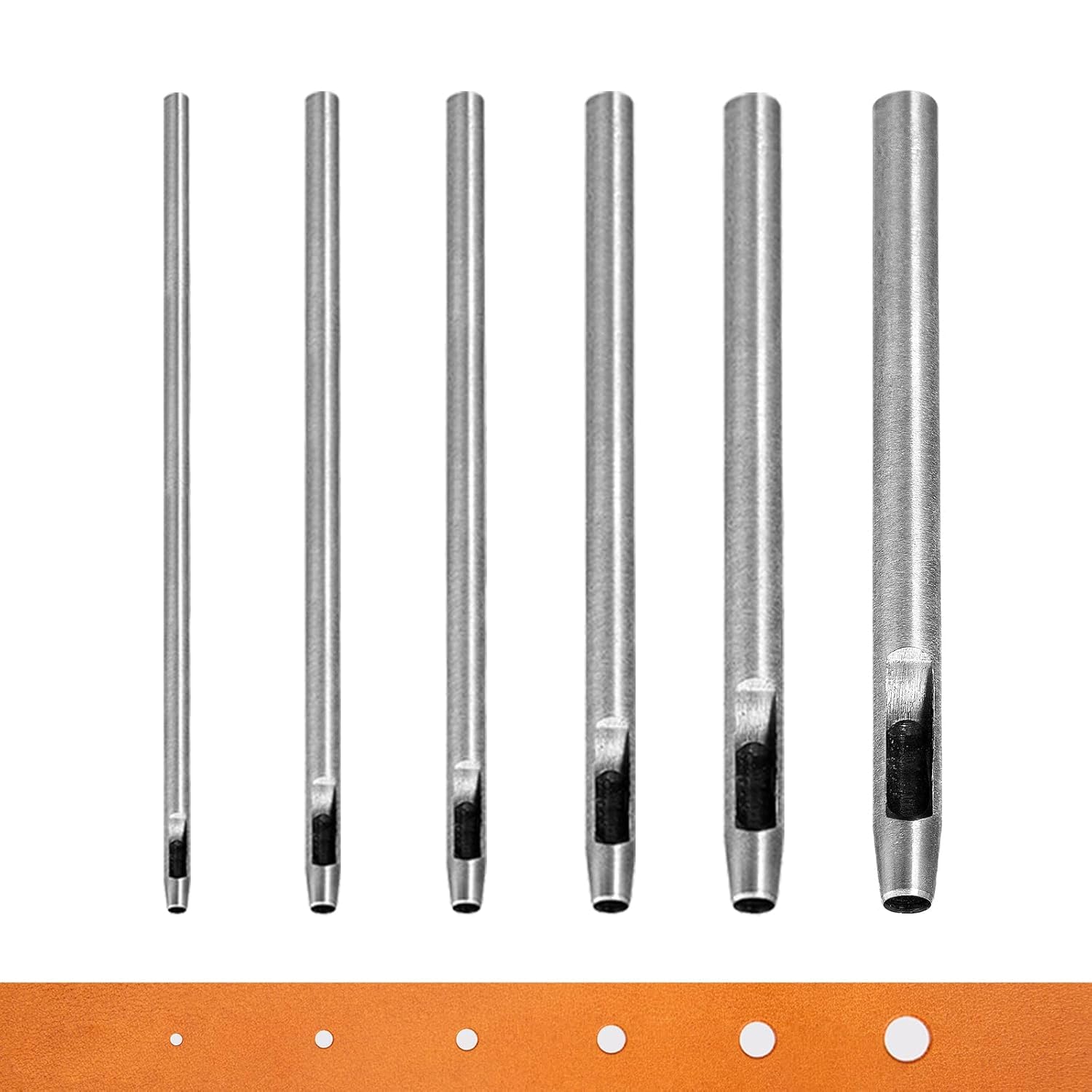WUTA 7-Piece Round Hollow Punch Set Steel Leather Hole Punch Tool for Leather Craft Watchbands Belts Gaskets Rubber Fabric Paper DIY(0.5+1+1.5+2+3+4+5mm)