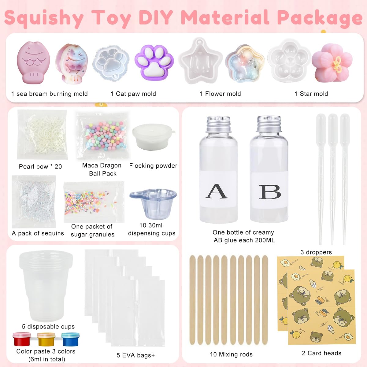 HASTHIP® DIY Jelly Toy Silicone Mold Kit 3D Cute Squishy Toy Making Kit Soft Silicone Jelly Kit Includes Tools & Accessories DIY Squishy Toy Supplies Kit for Kids & Adults Gift for Kids - Image 2 thumbnail