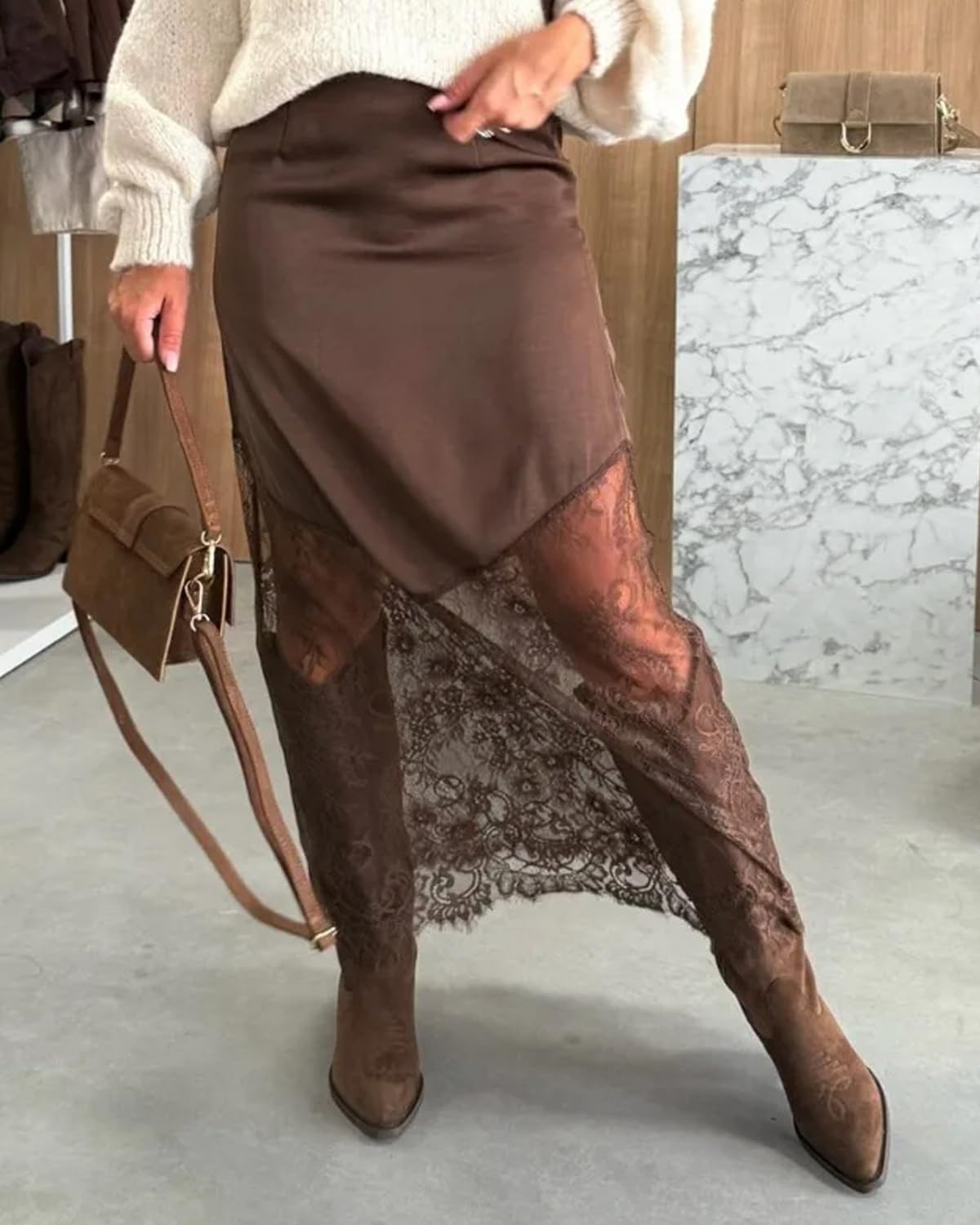 Women Lace Patchwork Skirts High Waist A Line Y2K Elegant Maxi Long Skirts Party Boho Skirt - Image 5