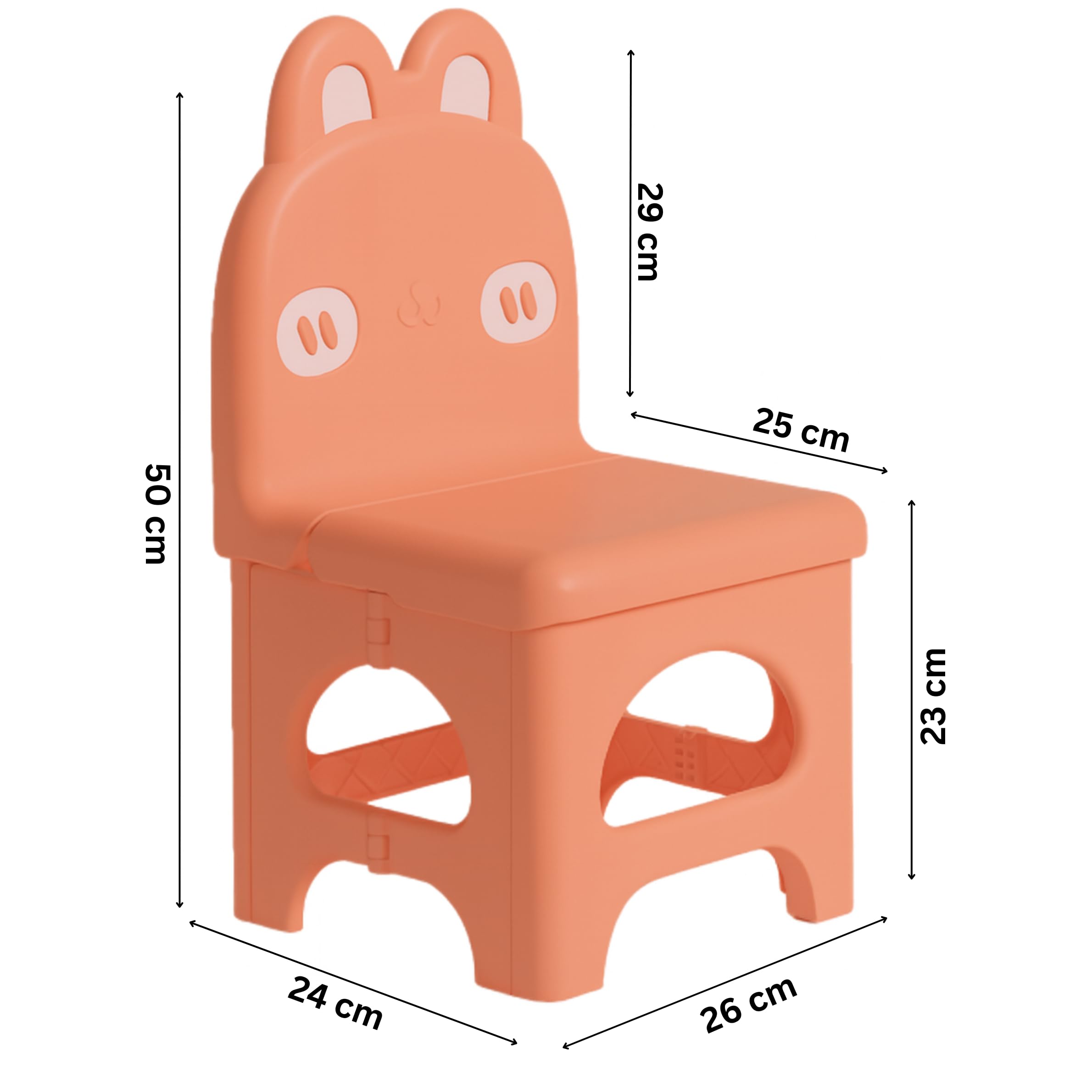 Nabhya Plastic Kids Chair with Cute Animal Design β Foldable, Lightweight & Durable Toddler Seating Chair for Playroom, Study, Nursery, Dining and Preschool Use (Orange) 1