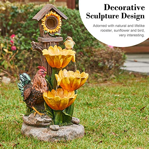 Glitzhome 28.5" H Outdoor Garden Water Fountain With Led Lights And Pump, Sunflowers And Birdhouse Resin Modern Cascading Floor-Standing Fountain For Porch Deck Patio Backyard Decoration #TOP1