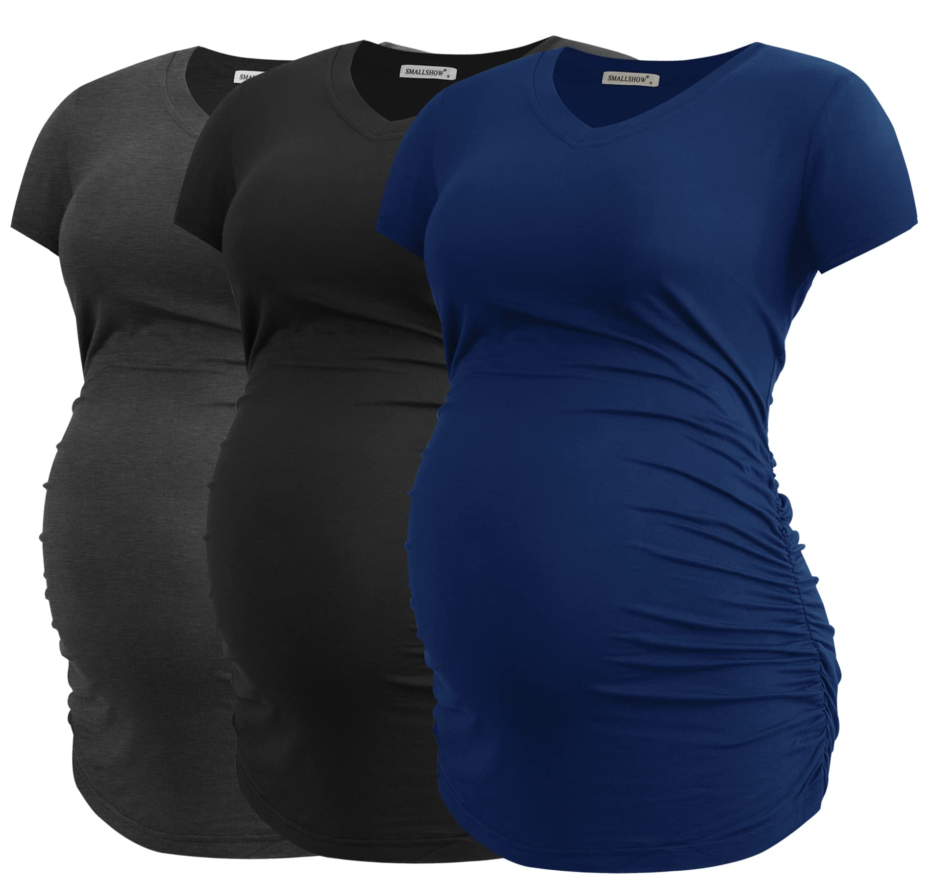 Smallshow Maternity Clothing Tops Side Ruched Pregnancy Clothes for Women 3-Pack — view 47