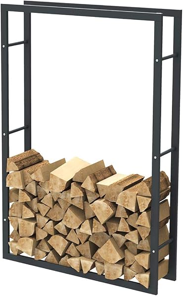 BAKAJI Soporte Vertical para leña Rectangular de Metal para Madera de Interior, Exterior, Madera, casa, jardín, para Chimenea, Chimenea, diseño Moderno (150 x 25 x 100 cm) Negro - 2