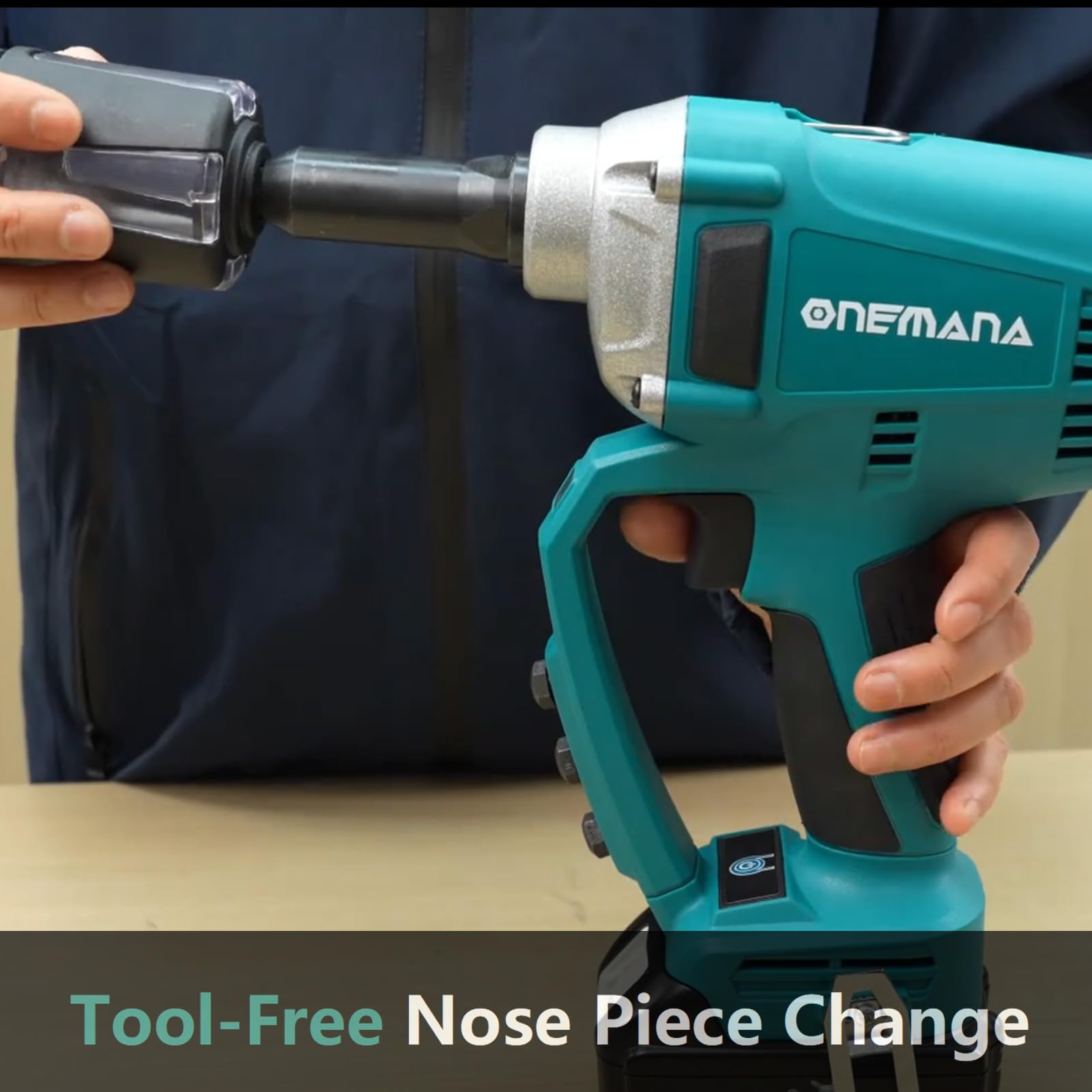 Pistola Remachadora Inalámbrica Batería, ONEMANA Pistola de Remache Eléctrica sin Escobillas 20000N 480RPM, Pistola de Tuerca de Remache Automático con LED（Remachadora Solo Cuerpo）