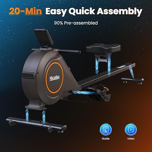 Miniatura 7 de Niceday Rowing Machine, Magnetic & Hydraulic Rower Machine with 16 Resistance Levels, 350LBS Loading Capacity