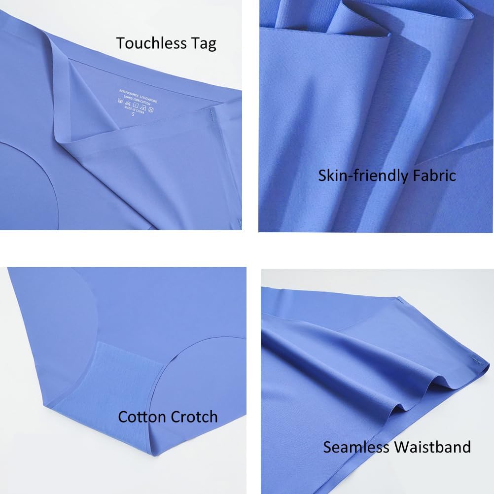 Women's Seamless Briefs Pack of 6 Ice Silk Panties Mid-waist Laser Cut No Show Underwear (US, Alpha, Large, Regular, Regular, Multicolor) - Image 5