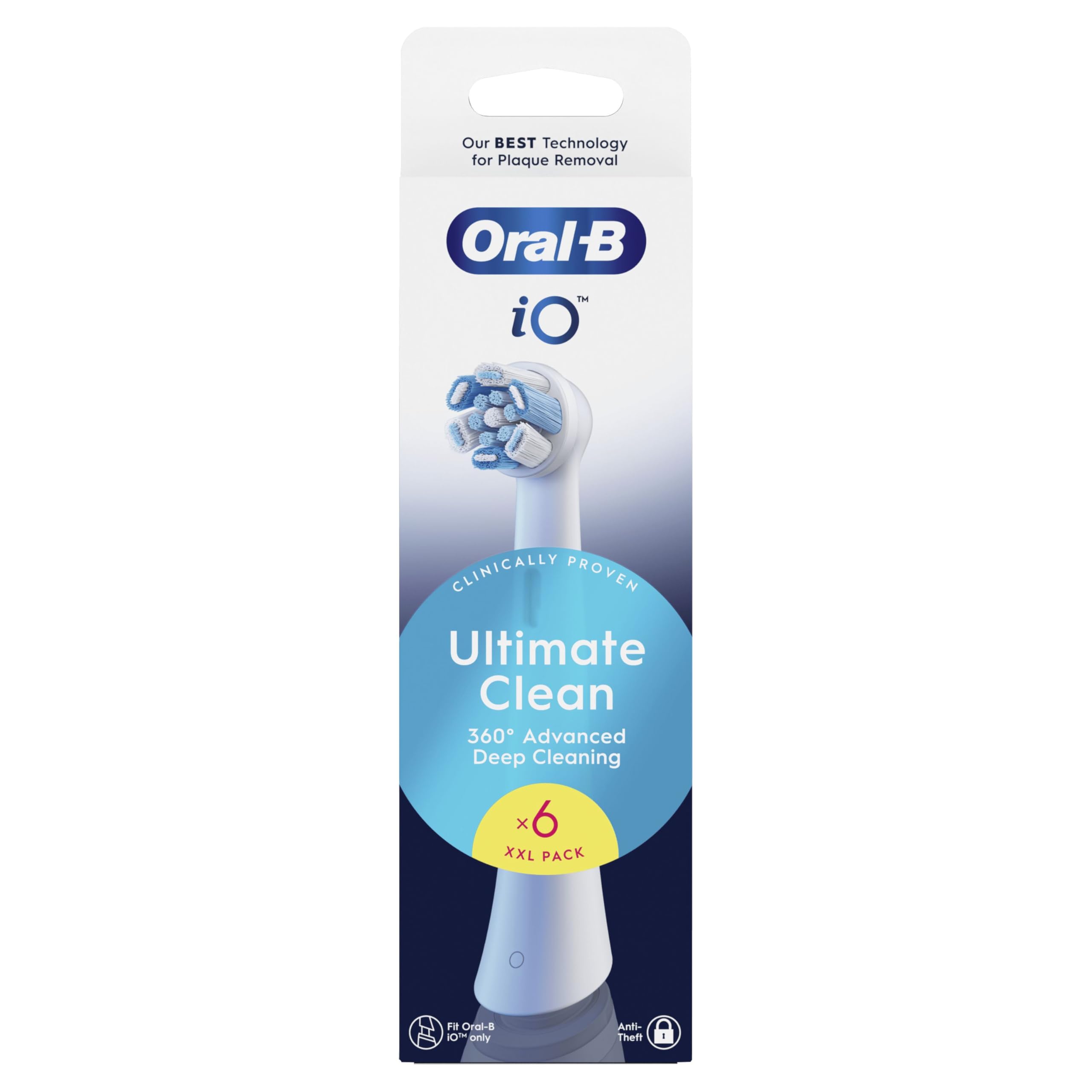 Oral-B Testine di Ricambio iO Ultimate Clean, Bianche, 6 Ricambi - 6 Testine di Ricambio per Spazzolino Elettrico, Rotonde Originali, Rimozione Profonda Della Piastra Batterica