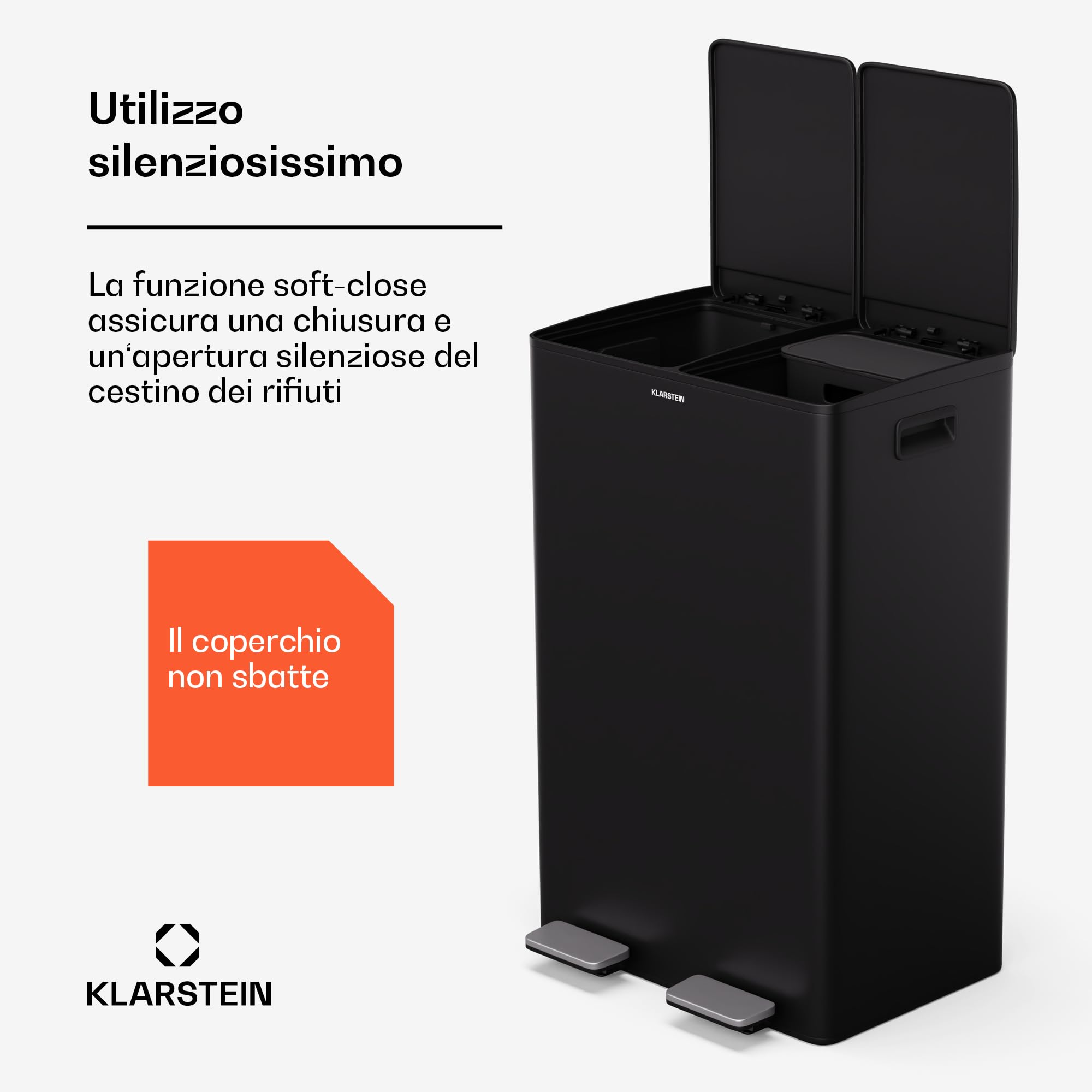 Pattumiera Klarstein Grama 60 Per Raccolta Differenziata - Design Retrò, 2x30L - Foto 3