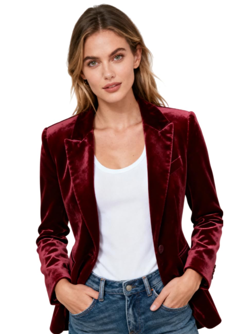 Velvet Womens Blazer Slim Fit Work Office Jacket with Pockets Business Blazer for Christmas Wedding