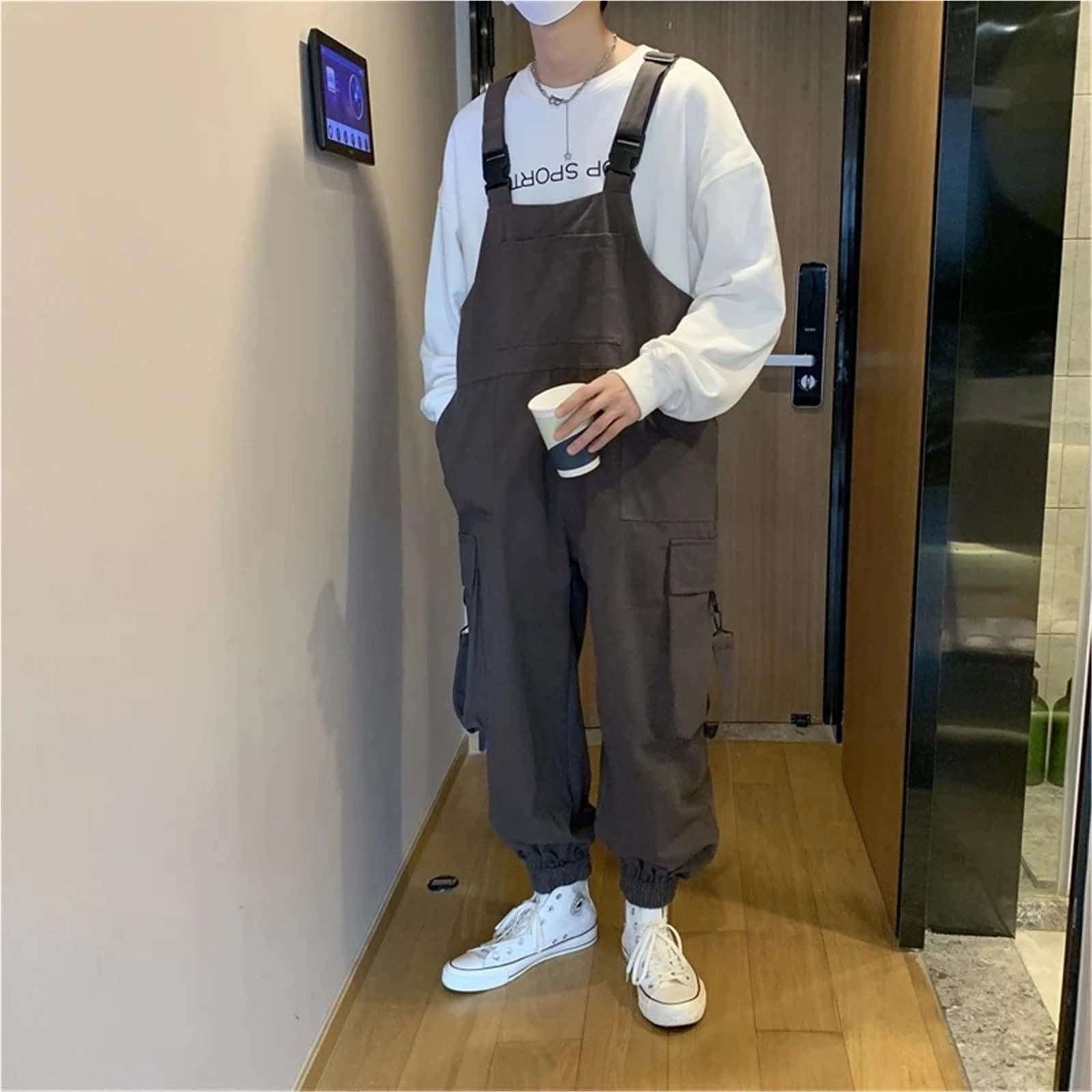 Mono De Trabajo Mono con Tirantes y Pantalones for Hombre, Peto de Verano con Tirantes Sueltos, Informal, con Bolsillos, Unisex, Talla Grande, Ropa de Calle Lisa