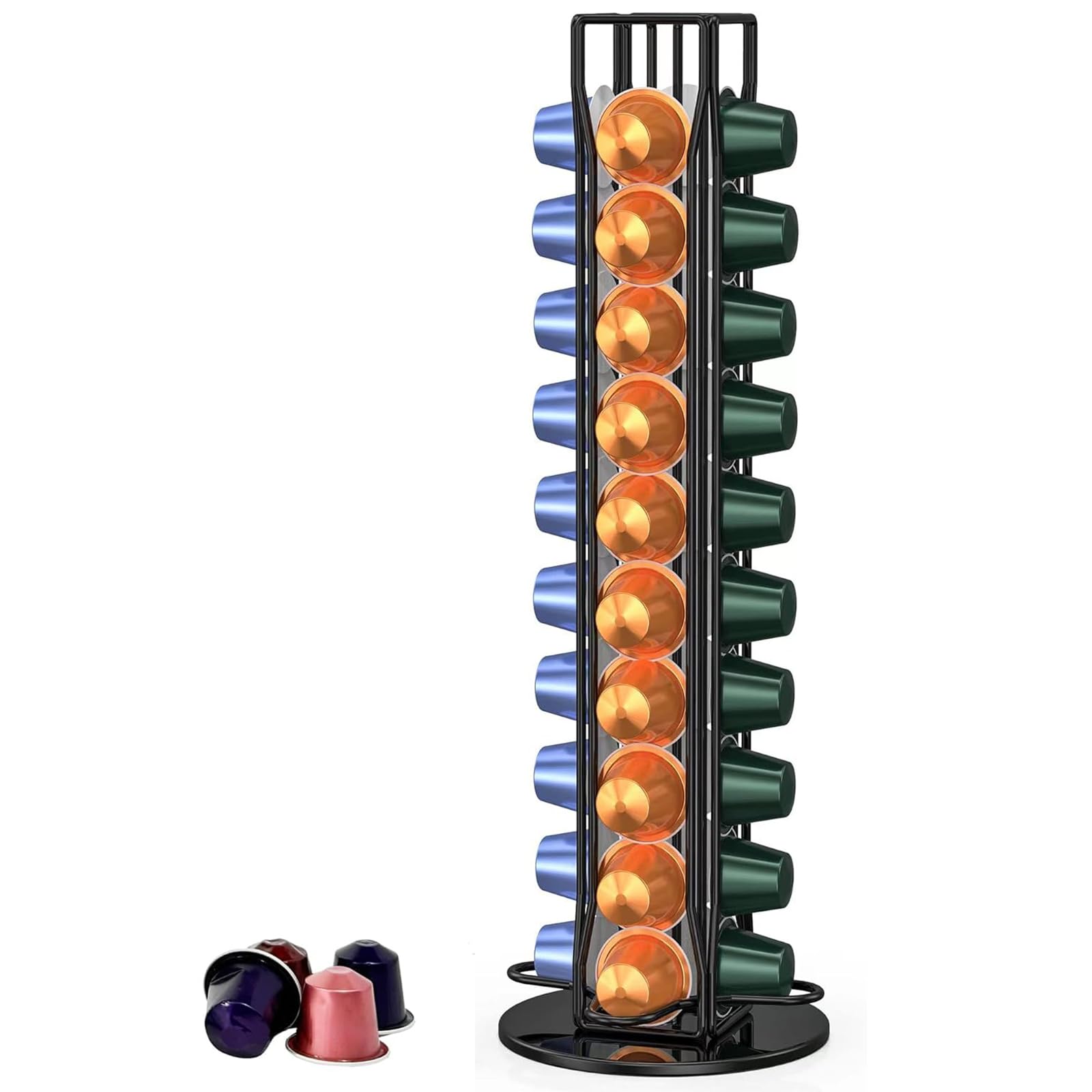 Porta Capsule Caffe per Nespresso, Porta Cialde Per Nespresso 40 Pezzi Caffè Capsule, Portacapsule Girevoli a 360 Gradi Acciaio Inossidabile, Ufficio, Cucina 11.5x11.5x39cm Nero