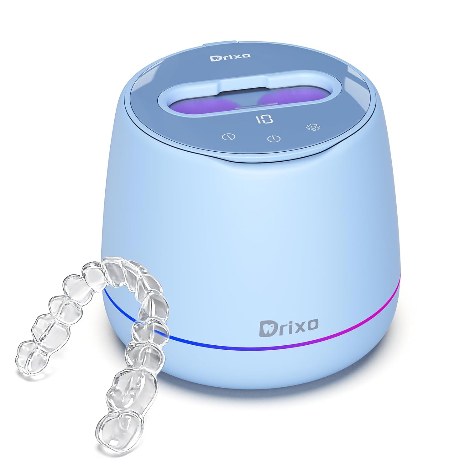 Drixo Ultrasonic Retainer Cleaner Machine, IPX6 Waterproof Dental Cleaning Pod, 3 Modes Denture Cleaner for Night Guard Mouth Guard Braces, 45kHz Cleaner with UV Light, 200ML Tank, Blue