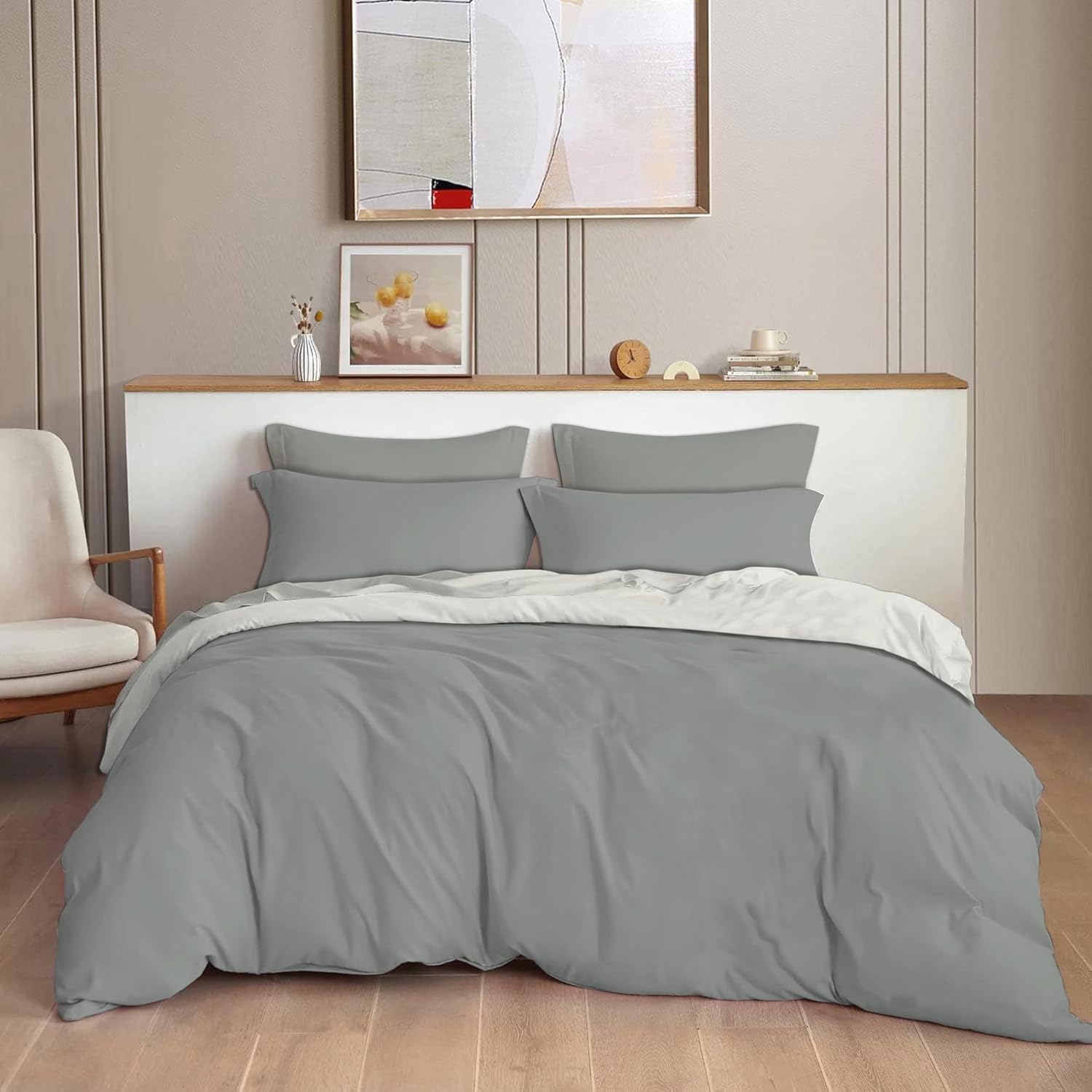 DECOMIZER Plain Solid Glace Cotton King Size Duvet Cover II Razai II Quilt Cover for Double Bed with Zipper Closure - Solid Grey-image-30