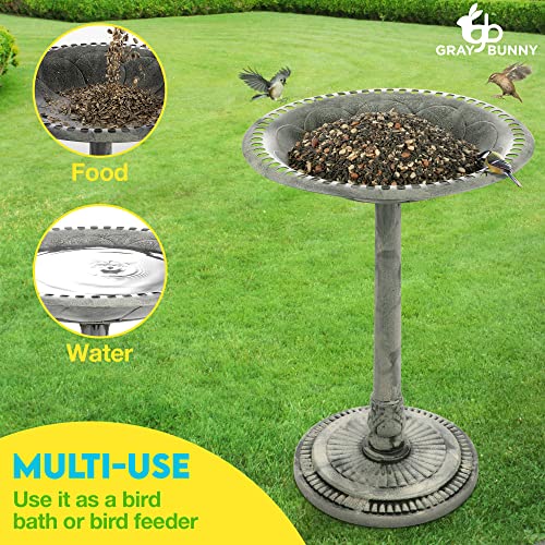 Gray Bunny 29" Bird Baths For Outdoors, Tall Bird Bath, Stylish Faux Stone Designed With Steel Ground Anchors For Lawn, Patio Or Garden - Gray #TOP5