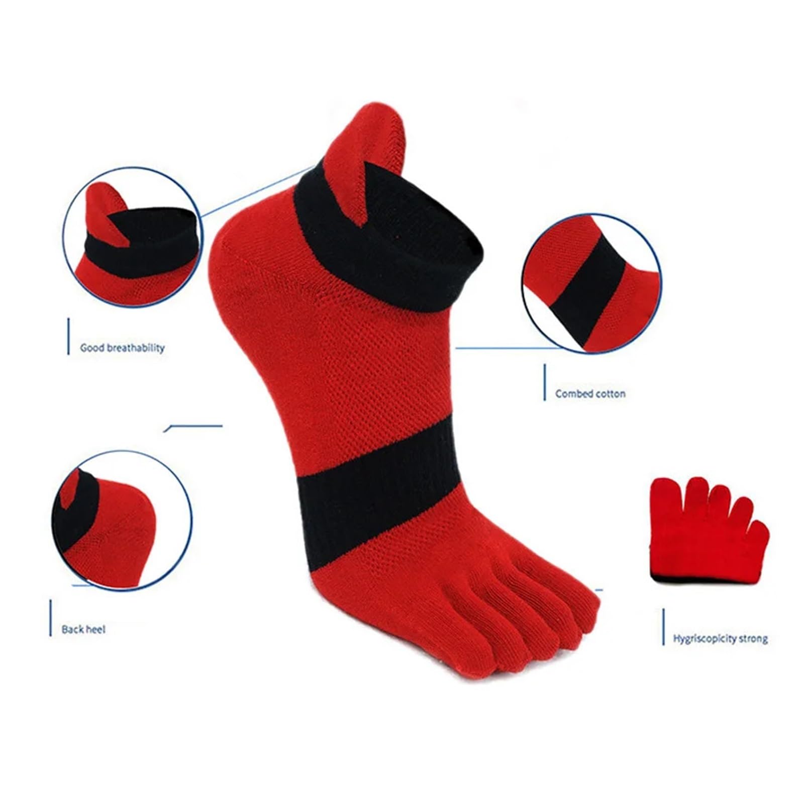 Herrensocken aus Baumwolle mit fünf Zehen | Mehrfarbig, Größe 42, 5 Paar: for Herren, for No-Show-Sportarten, Laufen, Wandern, Büro