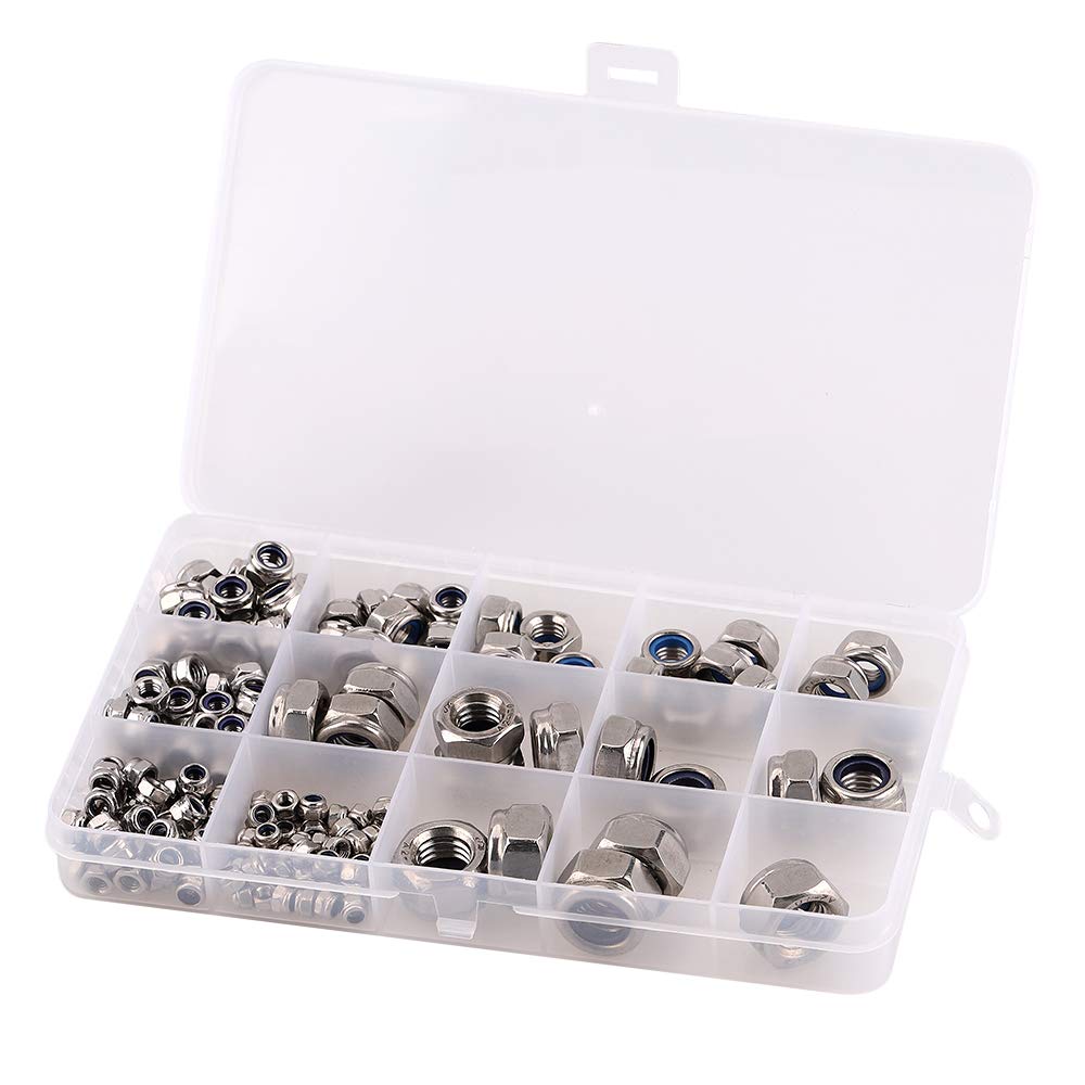 Écrous hexagonaux en nylon M3-M12 inox 304 autobloquants anti-rouille de 170 pièces