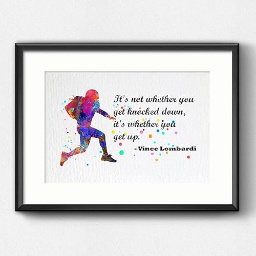 Miniatura 5 de Dignovel Studios 8 x 10 sin marco de entrenamiento de fútbol It's not whether you get knocked down quotes acuarela arte impreso inspirador arte de