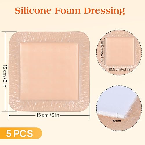 Miniatura 2 de Apósito de espuma de silicona con borde, 6 x 6 pulgadas (5 piezas) apósito de espuma adhesiva suave para el cuidado de heridas, impermeable,